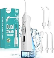 COSLUS Water Dental Flosser Teeth Pick C20: ADA Accepted, Portable Cordless Oral Irrigator 300ML Rechargeable Travel Irrigation Cleaner IPX7 Waterproof Electric Flossing Machine for Teeth, White