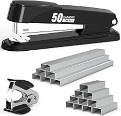 Metal Stapler Heavy Duty 50 Sheet Capacity with 1750 Staples and Staple Remover, Full Strip Staplers for Desk, No Jam, Non-Slip for Office & Classroom, Black