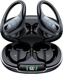 occiam Active Noise Cancelling Earbuds Wireless Bluetooth Headphones Ear Buds 90Hrs Playback Stereo Bass Earphones with Mic Over-Ear Hooks IPX7 Waterproof Headset for Work Sports Running Matte Black