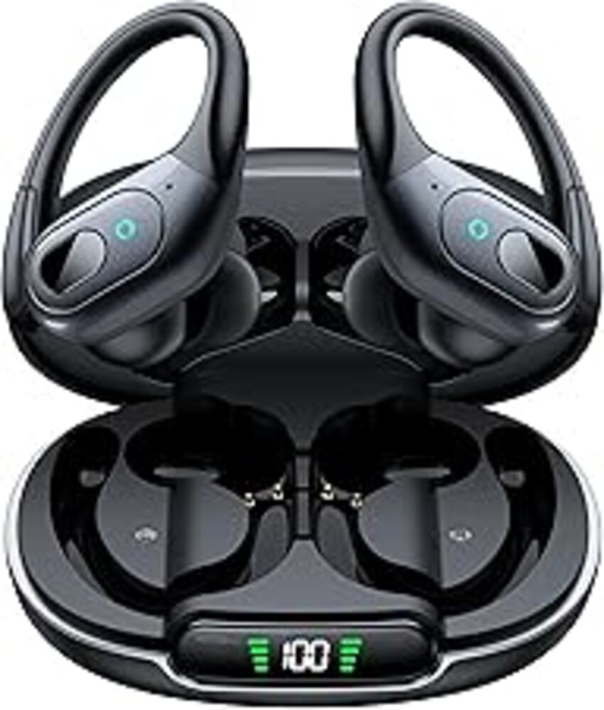 occiam Active Noise Cancelling Earbuds Wireless Bluetooth Headphones Ear Buds 90Hrs Playback Stereo Bass Earphones with Mic Over-Ear Hooks IPX7 Waterproof Headset for Work Sports Running Matte Black