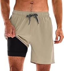 HODOSPORTS Mens 7" Swim Trunks with Compression Liner S-6XL Quick Dry Swimming Shorts Zipper Pockets Swimsuits