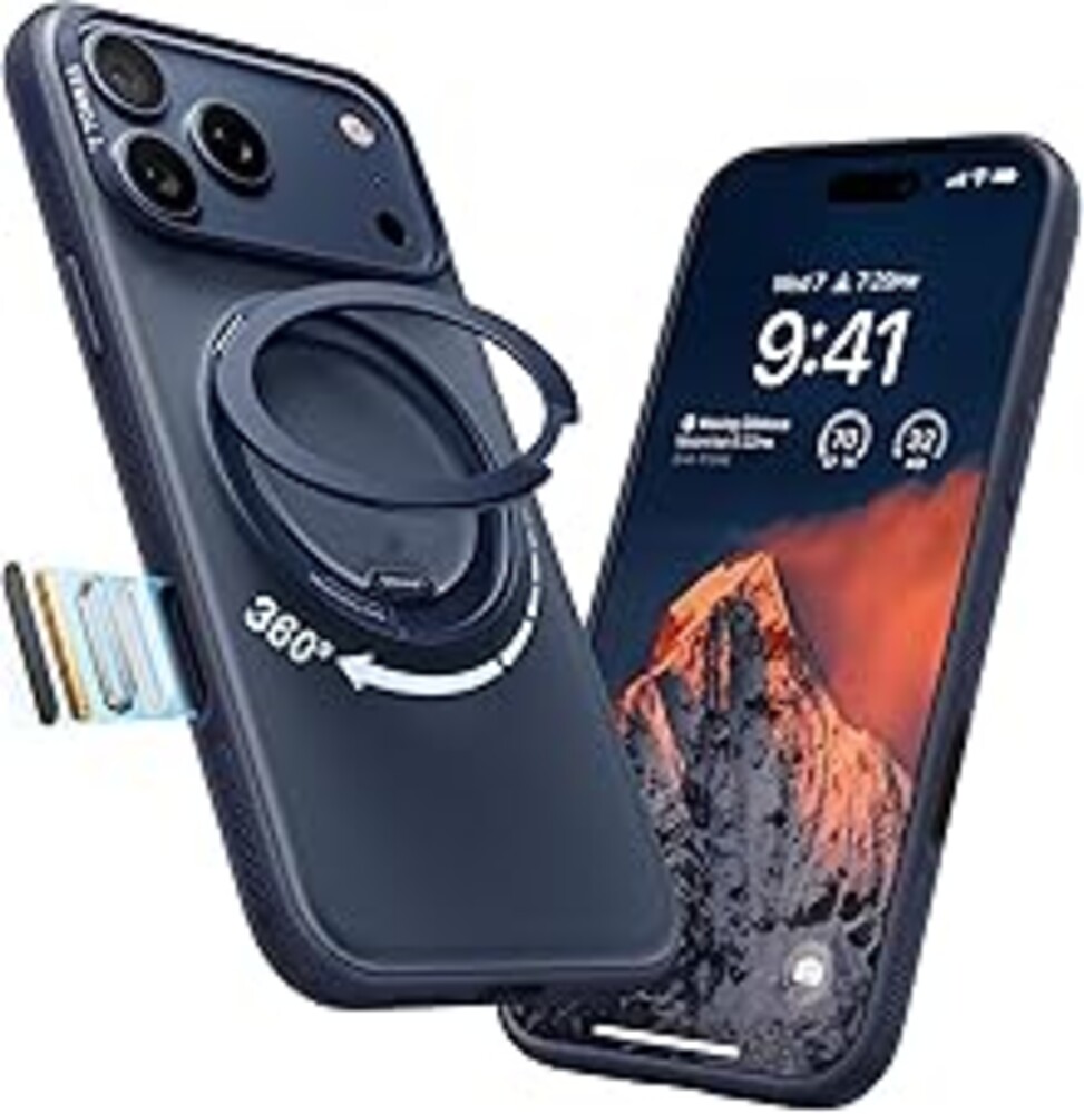 TORRAS 360 Magnetic Stand for iPhone 17 Pro Case, [Fit for MagSafe] [360° Rotating Kickstand] 4X Mil-Grade Shockproof, Camera Control Button, Slim, Translucent Deep Blue 6.3", O3 Fitness Series