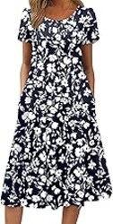 ZEAGOO Womens Casual Dresses for Summer Short Sleeve Flare Midi Dress Loose Flowy Beach Sundress