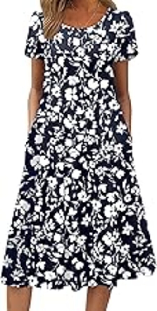 ZEAGOO Womens Casual Dresses for Summer Short Sleeve Flare Midi Dress Loose Flowy Beach Sundress