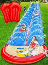 Spring Water 32FT Slip and Water Slide for Kids and Adults, Extra Long Heavy Duty Lawn Water Slides with Sprinklers, 2 Lane Slip Splash Slide with Inflatable Bodyboards, Summer Outdoor Backyard Toys