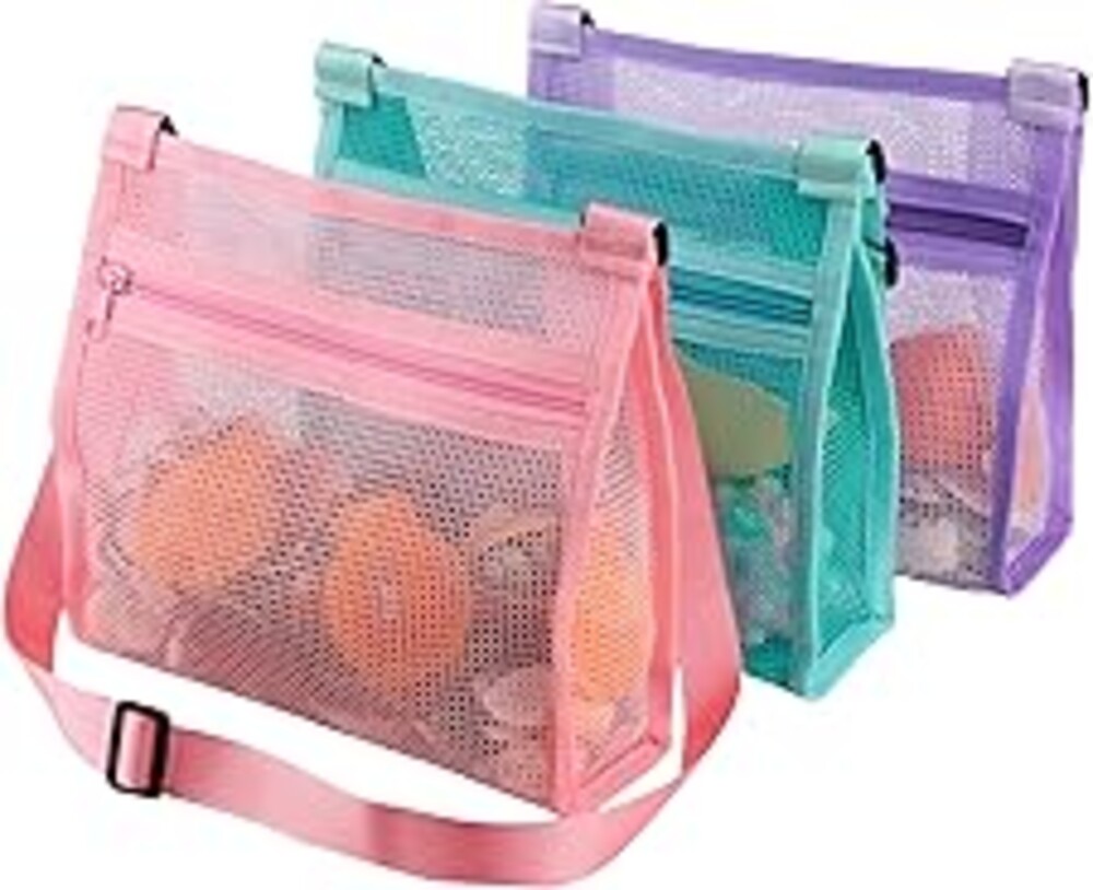 MUYIZI Mesh Beach Bag for Shells Collecting 3 Pack,Shell Bags for Beach, Sea Shell Bags for Picking Up Shells, Beach Shell Bag for Kids Sand Toys Swimming Accessories for Boys and Girls