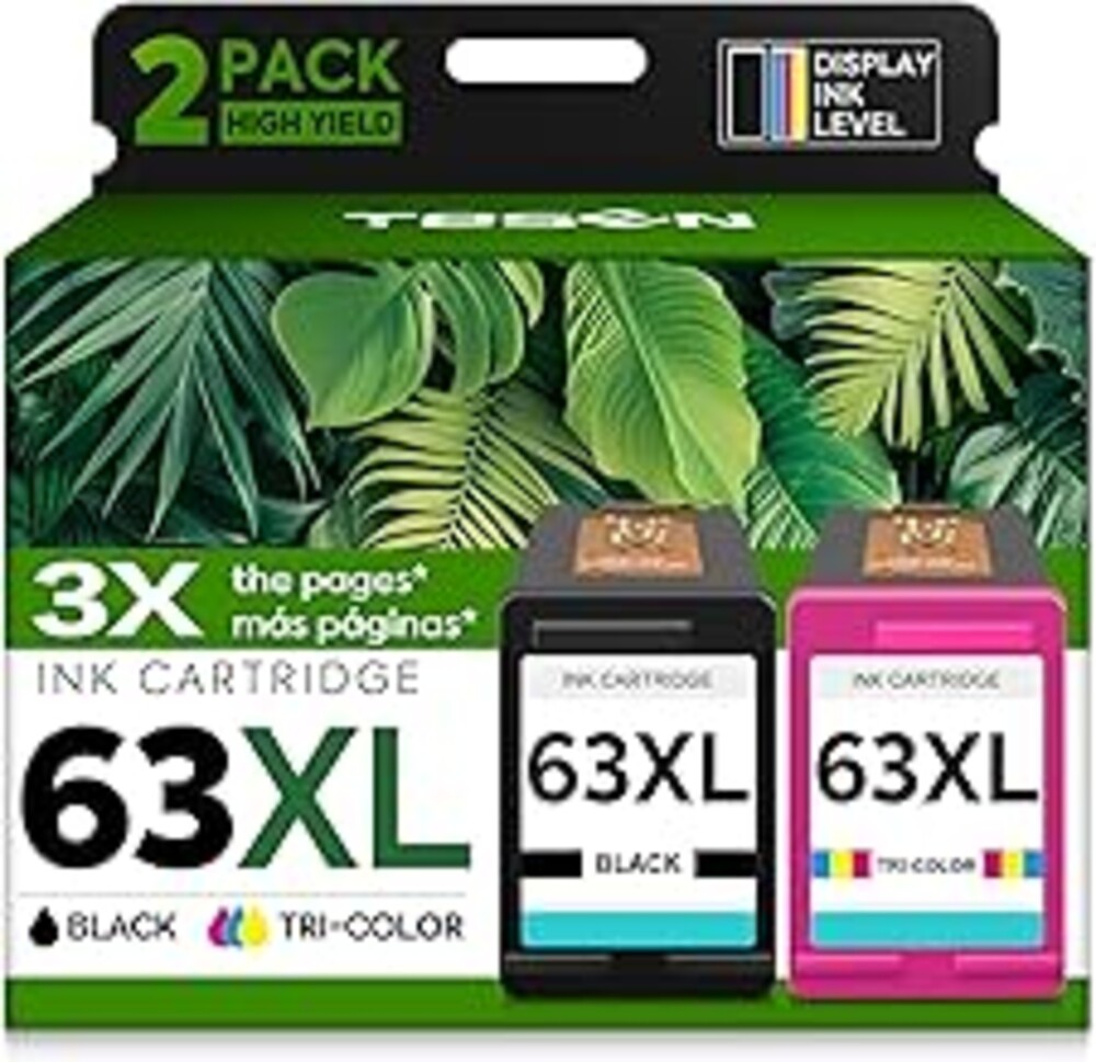 TESEN 63XL Ink Cartridge Replacement for HP Ink 63 HP63 HP63XL Compatible for HP Officejet 4650 5258 5200 3830 5255 4655 4652 5252 Deskjet 3630 3634 1112 Envy 4510 4520 Printer 2-Pack Black Tri-Color