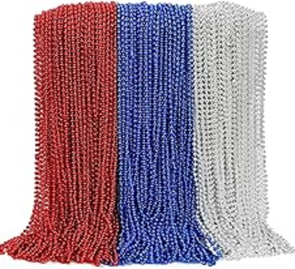 100PCS 4th of July Accessories, 250th Anniversary Patriotic Beads Necklace Bulk, Fourth of July Red Blue Silver Necklace Party Favors, Beads for Veterans Day Parade Party Celebration Favors Decor