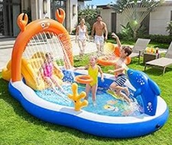 LuxPool 2026 Large Inflatable Play Center,Toddler Pool with Water Slide&Sprinkler,120"x70"x50"Inflatable Kiddie Pool with Slide,Backyard Kids Water Slide,Blow-Up Splash Pad for Toddlers