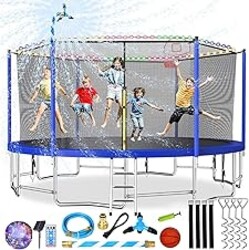 Lyromix Upgraded Trampoline with Lights, Large Outdoor Trampoline with Sprinkler,Basketball Hoop and Net, Capacity for 5-8 Kids and Adults