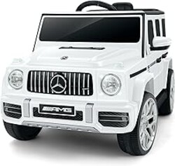 ELEMARA Licensed Mercedes-Benz AMG G63 Ride on Toys,Electric Car for Kids W/Parents Control,Electric Powered G Wagon Ride On Truck Toy,Low Battery Prompt,Bluetooth,Flickering Lights/LED Lights, White