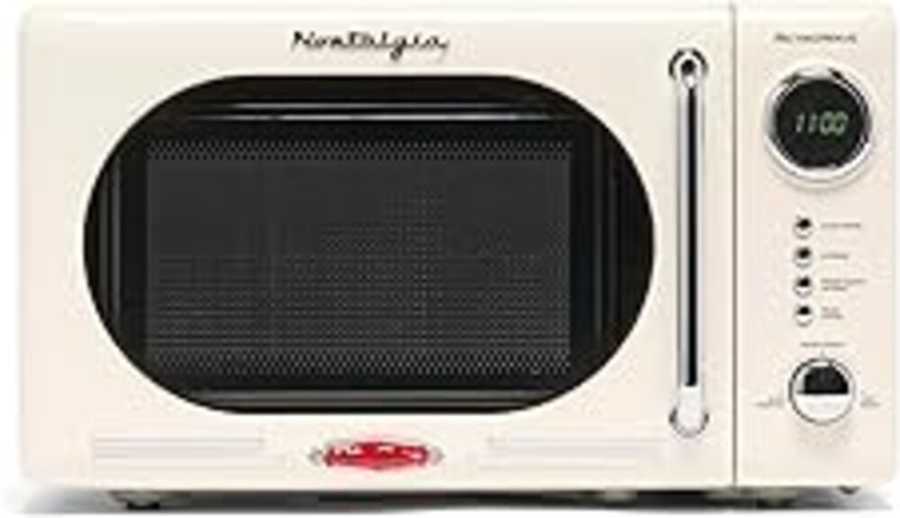 Nostalgia NRMO7IVY6A Retro Compact Countertop Microwave Oven, 0.7 Cu. Ft, Ivory