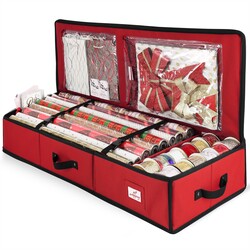 Hearth & Harbor Wrapping Paper Storage Container - Christmas Storage Bag with Interior Pockets - Gift Wrap Organizer Fits Up to 22 Rolls of 40" - Tear Proof, Red