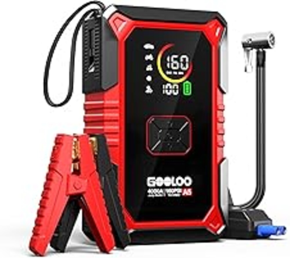 GOOLOO A5 Jump Starter with Air Compressor, 4000A Car Battery Jump Starter (All Gas/10.0L Diesel) with 160PSI Tire Inflator Auto-Off, 45W PD Fast Charging, 12V Jump Box Car Jumper Starter Portable