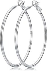 Senteria 2mm Wide 925 Sterling Silver Hoop Earrings for Women Hypoallergenic Lightweight Thin Large Big Gold Plated Hoops Earrings for Women 20/30/50/70MM