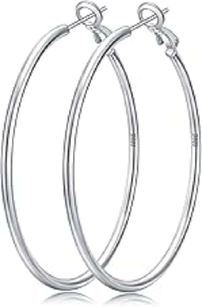 Senteria 2mm Wide 925 Sterling Silver Hoop Earrings for Women Hypoallergenic Lightweight Thin Large Big Gold Plated Hoops Earrings for Women 20/30/50/70MM