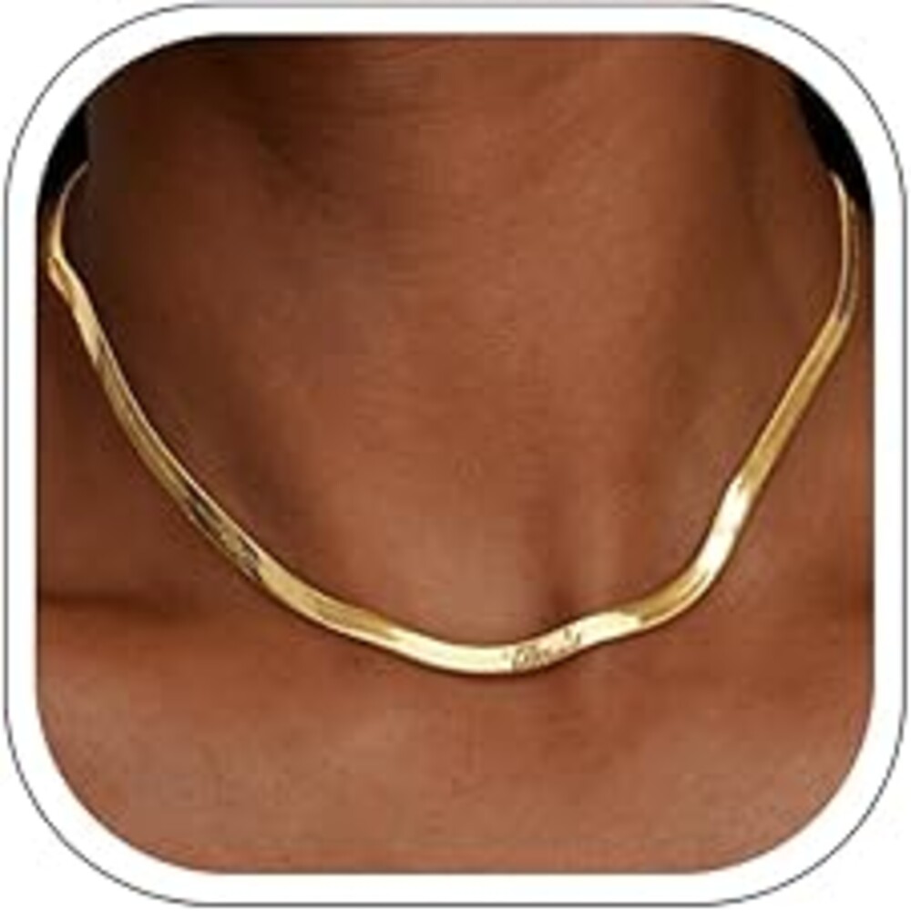 Jewlpire Silver/18K Gold Plated Herringbone Necklace for Women, 3mm 4mm 5mm Necklace for Women, Flat Snake Chain Necklaces, Fashion Women's Chain Necklaces 16 18 20 22 24 Inch