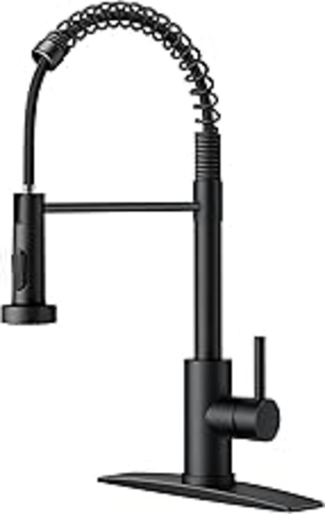 FORIOUS Black Kitchen Faucet with Pull Down Sprayer, Stainless Steel Commercial Single Handle Classic Spring Pull Out Kitchen Sink Faucet for Pot Filler, Farmhouse Camper Bar Laundry Room