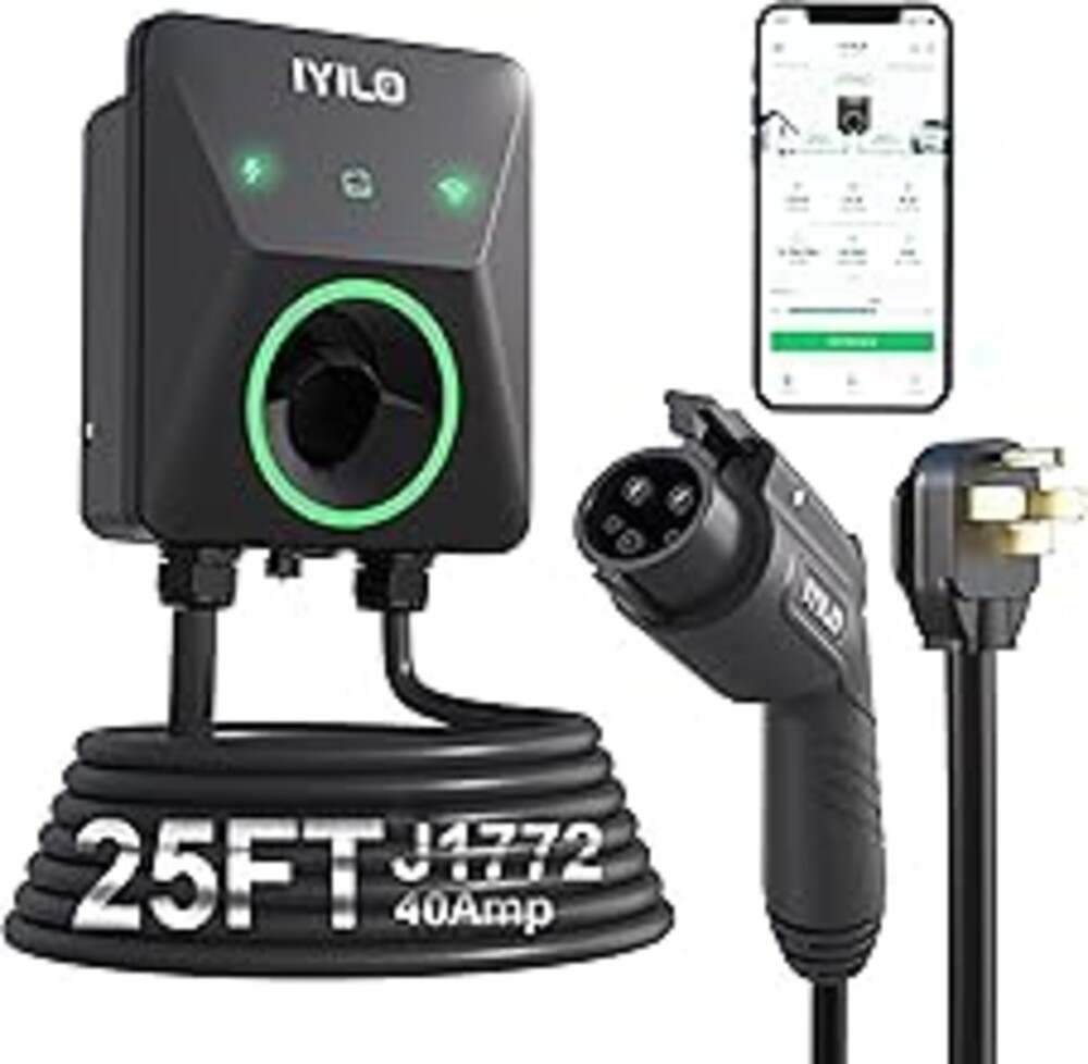 IYILO Level 2 EV Charger, 40Amp/9.6KW, J1772 Wall Electric Car Charger with Dual Temp Sensors(Exclusive), Wi-Fi(2.4 GHz), RFID, Smart App-Scheduled Charging, NEMA 14-50P, 240V, UL, ETL & Energy Star