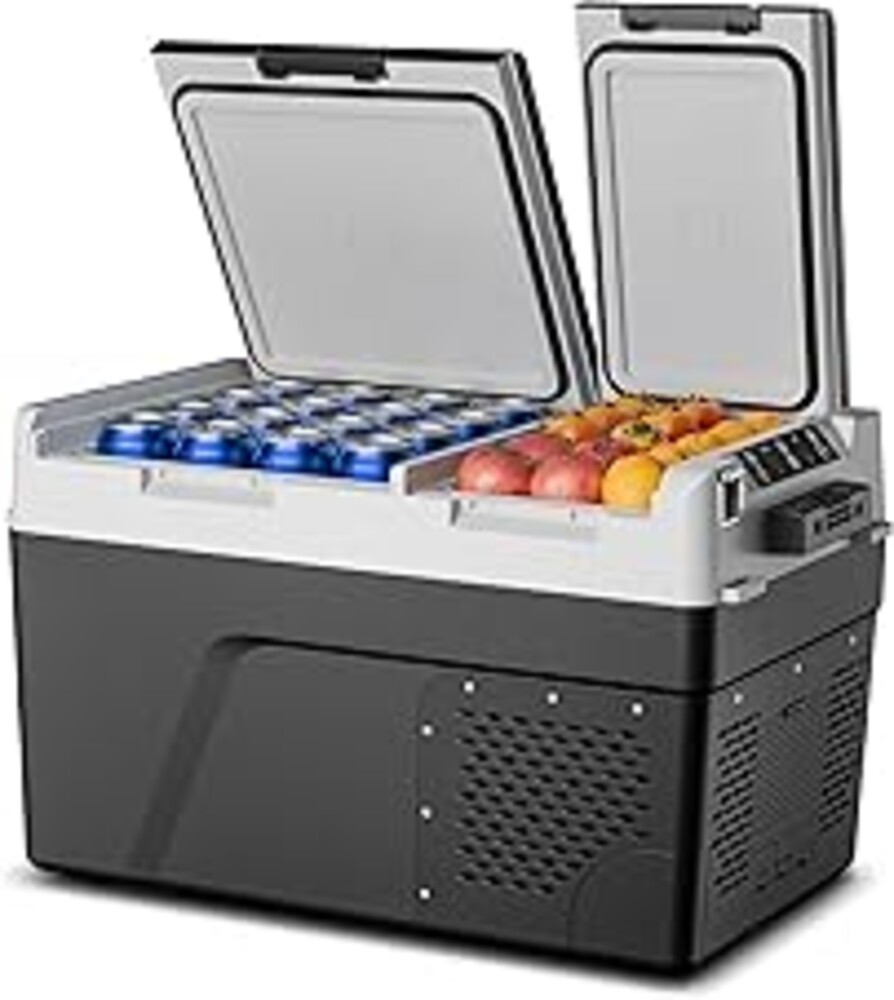 Feelfunn 12 Volt Refrigerator Car Fridge - 40QT(38L) Dual Zone Electric Cooler, Car Refrigerator -4℉~68℉, Portable Refrigerator 12/24V DC 100-240V AC, Portable Freezer for Travel Camping RV Home