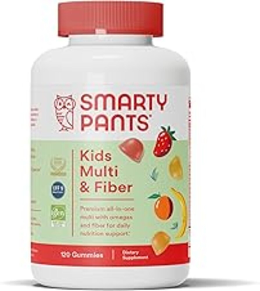 SmartyPants Kids Multivitamin Gummies and Fiber Supplement: Vitamin D3, C, Vitamin B12, B6, A, Zinc, Biotin, Inositol, Fiber Gummies, Three Fruit Flavors, 120 Count (30 Day Supply)