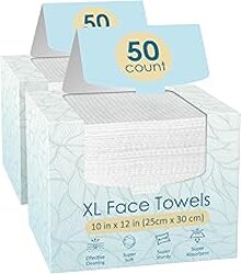 Fygrip 2 Pack of 50 count XL Disposable Face Towels 10” x 12”, 100% Viscose Fibre, Soft & Skin Friendly Face Towelettes Disposable, Facial Tissue Wipes for Women Cleansing