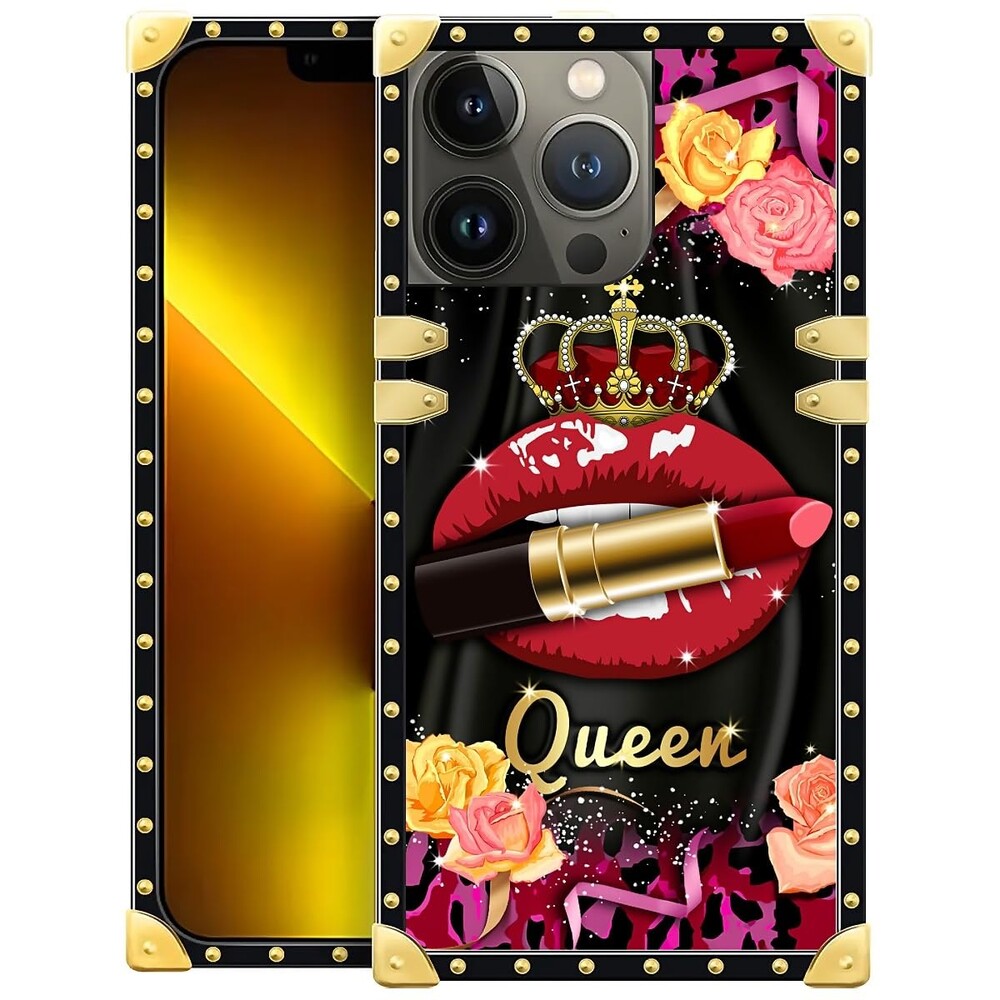WANKBLC Compatible with iPhone 13 Pro Case, Queen Lip Crown Leopard Print Luxury Golden Decoration for Girl Women Soft TPU Shockproof Protective Hard PC Back for iPhone 13 Pro