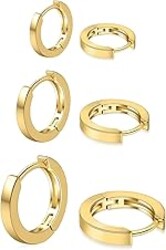 micuco 3 Pairs Small Hoop Earrings Set for Women, 14K Gold Plated Huggie Hoop Earrings for Men, Tiny Cartilage Hypoallergenic Earring Set