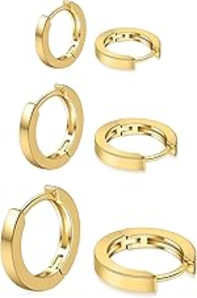 micuco 3 Pairs Small Hoop Earrings Set for Women, 14K Gold Plated Huggie Hoop Earrings for Men, Tiny Cartilage Hypoallergenic Earring Set