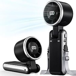 Bearwind Portable Handheld Turbo Fan - 5 Gear High Speed 4000mAh Rechargeable Mini Personal Hand Fan Blow Cold Air, Battery Operated Travel Essentials, Beach Vacation, Gifts for Women, Men (Black)