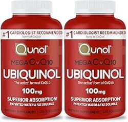 Qunol Mega Ubiquinol CoQ10 100mg, Superior Absorption, Patented Water and Fat Soluble Natural Supplement Form of Coenzyme Q10, Antioxidant for Heart Health, 240 Count Softgels, 120 Count (Pack of 2)