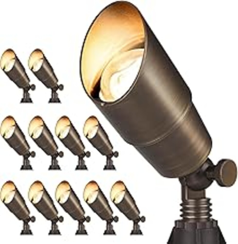 Gardencoin Solid Brass Outdoor Landscape Spotlights, 12V LED Low Voltage Landscape Lights for Garden and Yard, Bronze Heavy Duty Up Lighting Fixture Without MR16 Bulb, 12 Pack