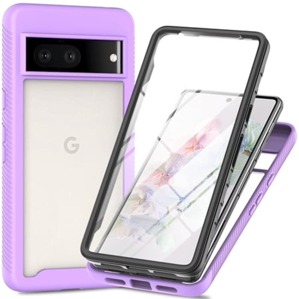 TECH CIRCLE for Google Pixel 8 Clear Case Built-in Screen Protector, Fashion Transparent Rubber Shockproof Bumper Heavy Duty Rugged Case Full Body Protection Phone Cover for Pixel 8 6.2" 2023,Purple