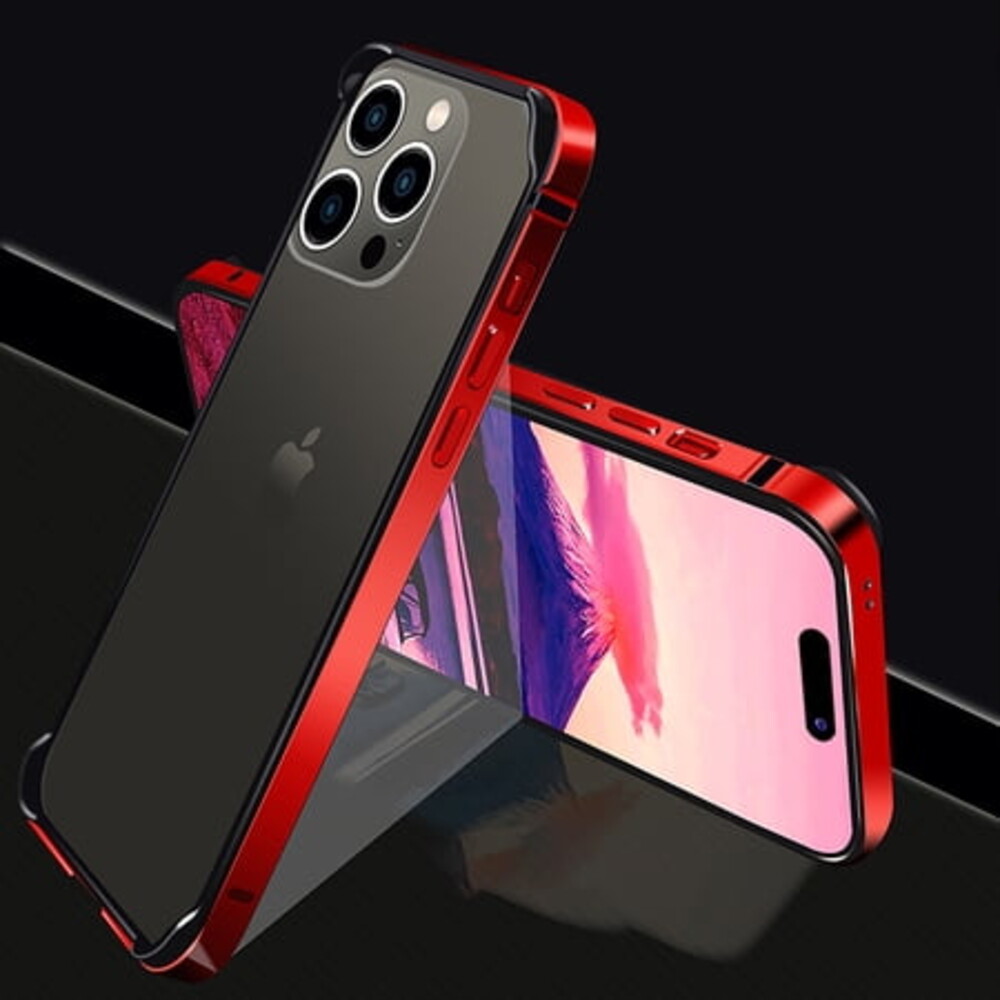 iPhone 14 Pro Max Case, TECH CIRCLE Aluminum Frame Metal Bumper Frame Slim Hard Case with Soft Inner Bumper Raised Edge Protection No-Back Case for Apple iPhone 14 Pro Max 6.7 inch 2022,Red