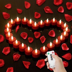 Hanzim Tea Light Candles with Remote Control,Flickering Flameless LED Candle,Long Lasting 400+Hours,Battery Operated with Timer for Home Decoration Seasonal &Festival Celebration Red (24pcs)
