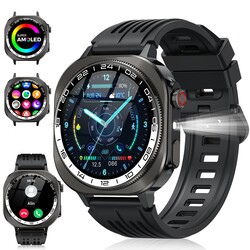 Military Smart Watch, 1.43" 3D-AMOLED Smartwatch for Men Women(Answer/Make Call), 130+ Sports, Heart Rate/Sleep Monitor, 60 Days Flashlight, IP68 Waterproof Fitness Activity Tracker for Android iOS