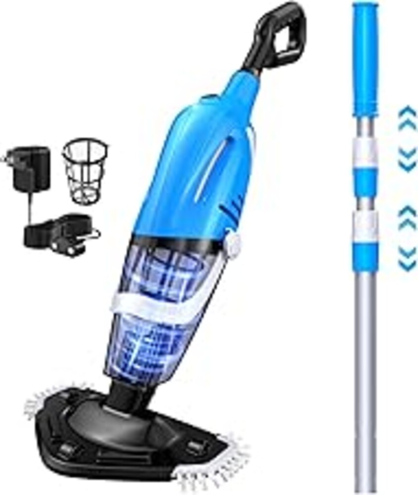 Pool Vacuum for Above Ground Pool with a Telescopic Pole, 80Mins Runtime, Handheld Rechargeable Pool Cleaner with 18.5 Gallons/min Powerful Suction for Above Ground/Inground Pools, Hot Tubs, Spas