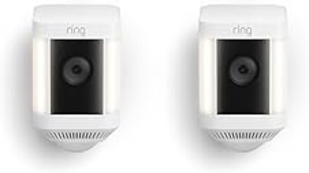Ring Spotlight Cam Plus, Battery, Home or business security with HD video, Two-Way Talk, Color Night Vision, and Security Siren, 2-pack, White