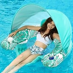 Jasonwell Pool Float with Canopy - Inflatable Pool Floaties Adult Floating Pool Chair Lounge Floats for Swimming Pool Water Chair Pool Lounger with Cup Holders Pool Toy Party Floaty for Adult