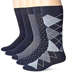 Amazon Essentials Men's Patterned Cotton Dress Crew Socks