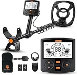 SUNPOW Professional Metal Detector for Adults - Pinpoint Accurate & Easy to Use - 12" Waterproof Coil, 2X Backlit LCDs, DSP Chip, 5 Modes - Adjustable (19"-59") for Beach, Field, Garden