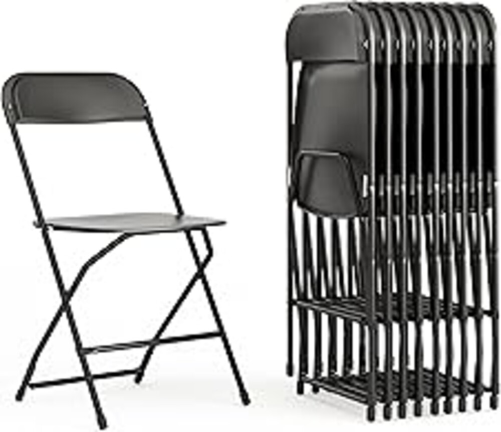 Flash Furniture Hercules Set of 10 Indoor/Outdoor Heavy-Duty Plastic Folding Chairs, Foldable Commercial Stacking Chairs with 650-lb. Static Weight Capacity, Black