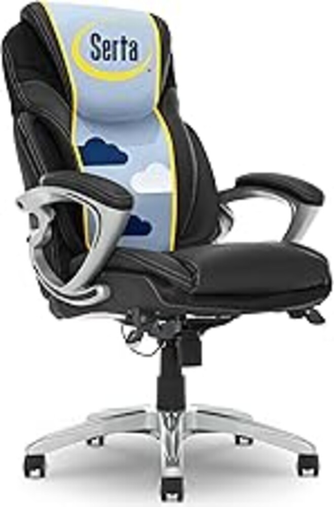 Serta Bryce Executive Office Chair - Ergonomic Computer DeskChair with Lumbar Technology - Adjustable Height - Memory Foam Body Pillows - 360° Swivel Rolling Base - Bonded Leather - Black