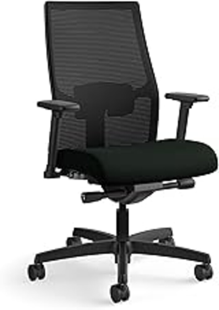 HON Ignition 2.0 Mid‑Back Ergonomic Office Chair, Mesh Task Seating with Lumbar Support, Advanced Synchro‑Tilt, Height and Width Adjustable Arms, Black Frame, Black