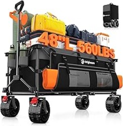 48" L Folding Beach Wagon Cart Foldable, 560lbs Weight Capacity 300L Heavy Duty Collapsible Wagons with Big All-Terrain Wheels, Utility Carts for Groceries, Shopping, Camping, Sports - Grey&Black