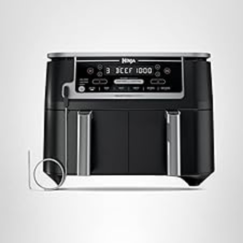 Ninja DZ550 Foodi 10 Quart 6-in-1 DualZone Smart XL Air Fryer with 2 Independent Baskets, Smart Cook Thermometer for Perfect Doneness, Match Cook and Smart Finish to Roast, Dehydrate and More, Black