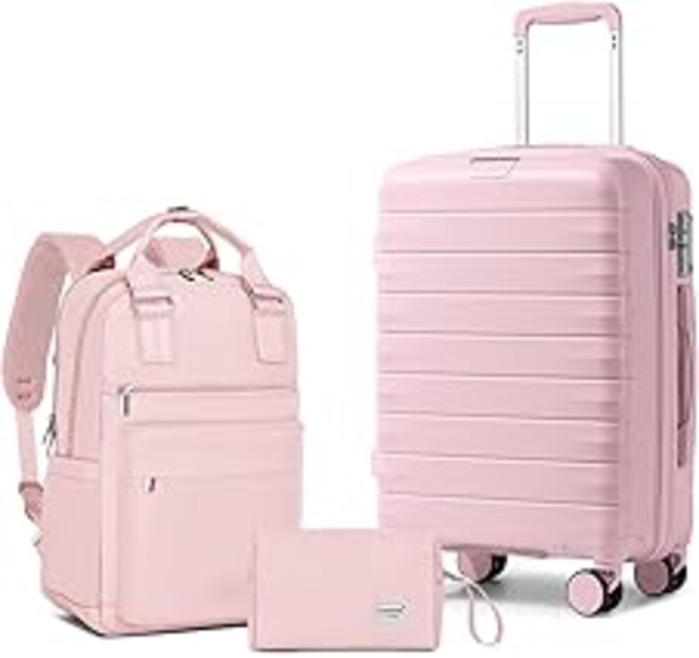 LARVENDER Luggage Sets 3 Piece, Hardside PP Carry On Suitcase with 360° Spinner Wheels TSA Lock Luggage Sets for Women, Orchid Pink