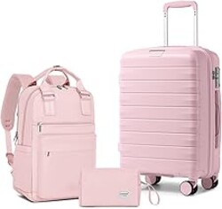 LARVENDER Luggage Sets 3 Piece, Hardside PP Carry On Suitcase with 360° Spinner Wheels TSA Lock Luggage Sets for Women, Orchid Pink