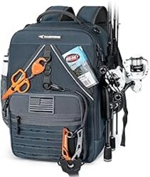 KastKing KarryAll KastMate Fishing Tackle Backpack,Water-Resistant Tackle Bag With 2 Rod Holders,Fishing Gear and Equipment With Large Gear Storage,Dark Gray