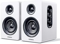 Sanyun SW208 3" Active Bluetooth 5.0 Bookshelf Speakers – 60W Carbon Fiber Speaker Unit - Built-in 24bit DAC Dynamic 3D Surround Sound 2.0 Computer PC Monitor Gaming (Pair, White)